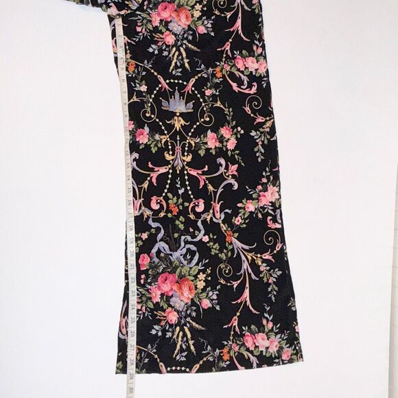 Betsey Johnson Collection 100% Silk Floral Wide Leg Pants Black Colorful Y2K 6 - Picture 13 of 16